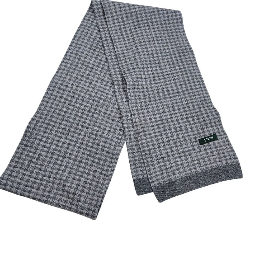 J.Crew Mens Black Gray Houndstooth Knit‎ Scarf OS Preppy Minimalist Basic Staple